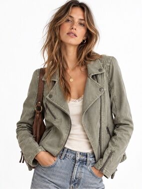 NWT New Anthropologie Marrakech Ronika moto jacket biker army utility green XS